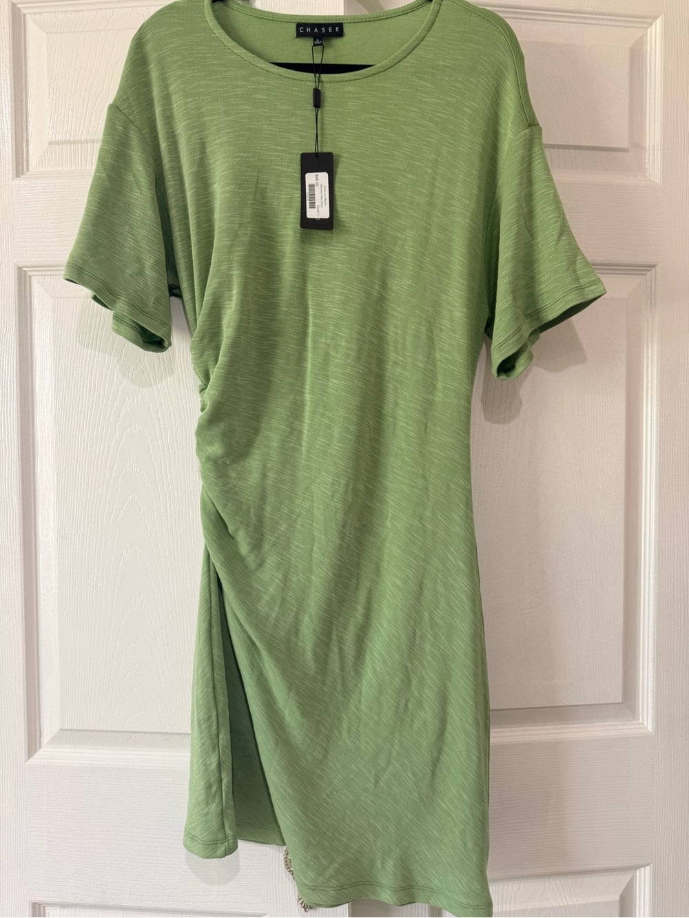 Chaser Light Green Short-Sleeve Side-Ruched Mini Dress